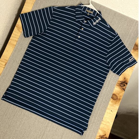 Peter Millar Summer Comfort Polo Men L Blue Striped Golf Tournament Barbasol - Picture 2 of 13